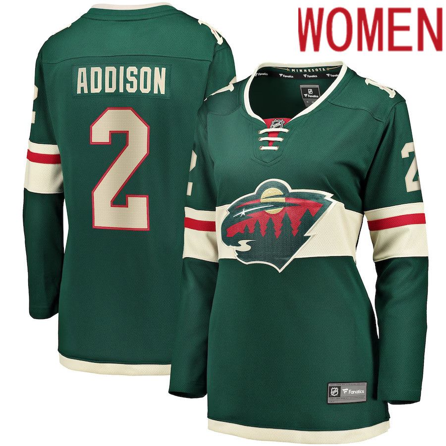 Women Minnesota Wild 2 Calen Addison Fanatics Branded Green Home Breakaway Player NHL Jersey